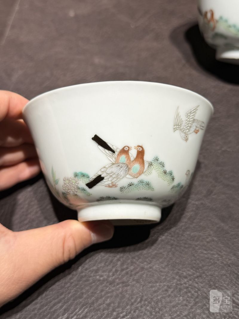 清道光 “宝善斋制”款粉鸟花鸟茶盅一对 - 图10